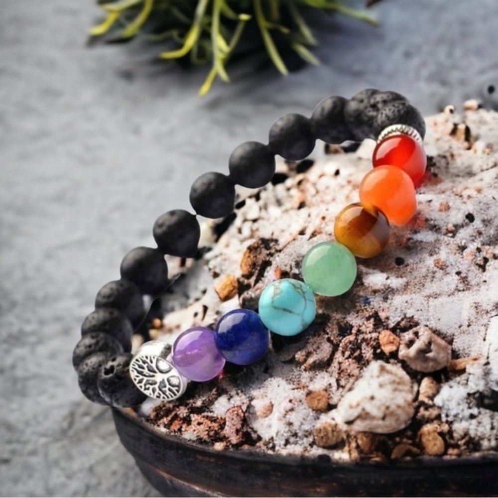 🫶🏻 Tree of Life Chakra Volcanic Stone & Gemstone Bracelet